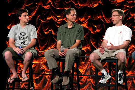 From left: Oculus Rift creator Palmer Luckey, Michael Abrash, and John Carmack