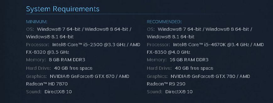 System Requirements Revealed - GameSpot