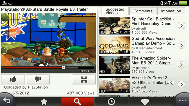 The YouTube app for PS Vita