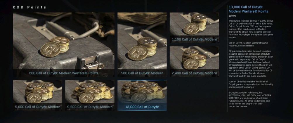 Call of Duty: Modern Warfare microtransaction prices