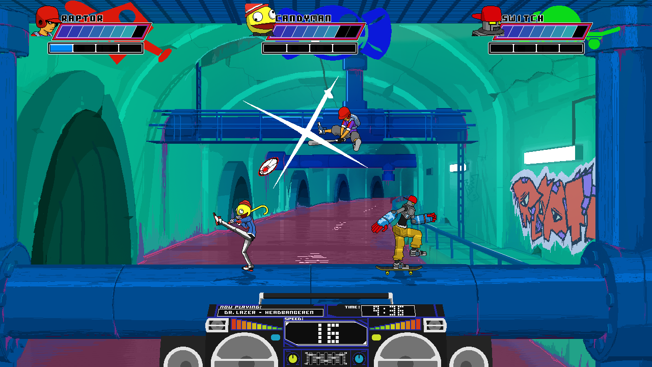 Lethal League can be played with up to four players either in free-for-all or teams of two.