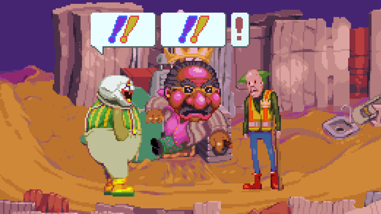 The dialogue in Dropsy is relayed entirely through visuals.
