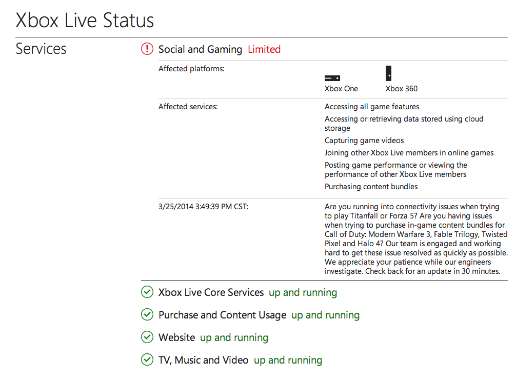 Xbox Status update