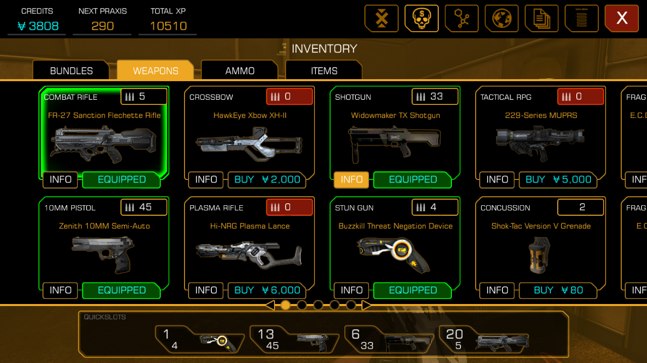 This is your inventory--a store through which weapon and item purchases can be made instantaneously.