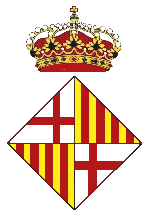 Barcelona's Coat of Arms, with both St George's Cross and La Senyera.
