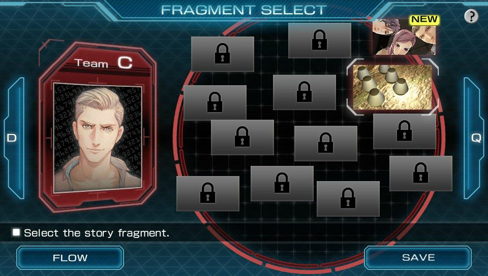 One of Zero Time Dilemma's non-chronological chapter select screens.