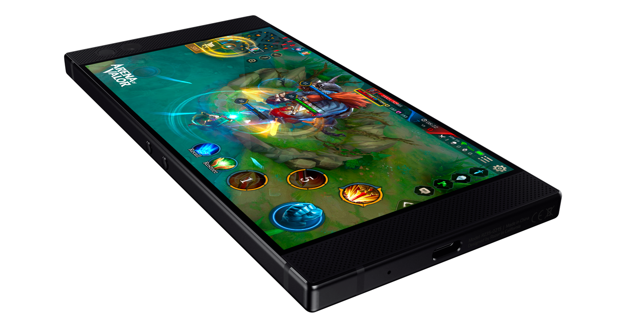 The Razer Phone design with MOBA Arena of Valor mock-up over the screen.