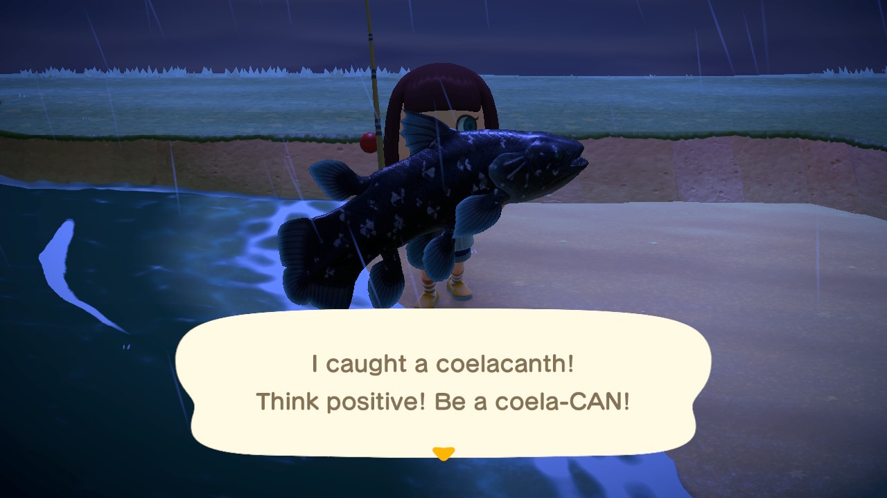 A coelacanth in Animal Crossing: New Horizons
