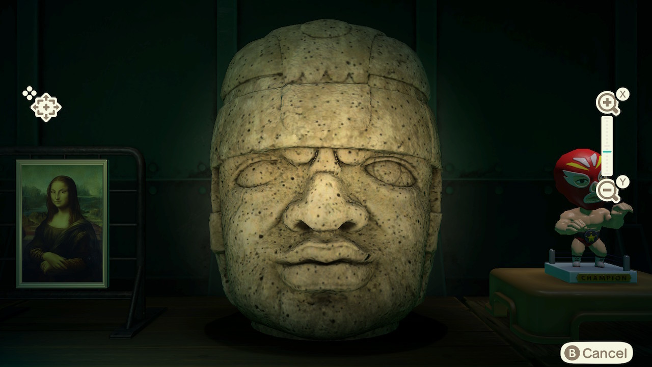 The fake rock-head statue.
