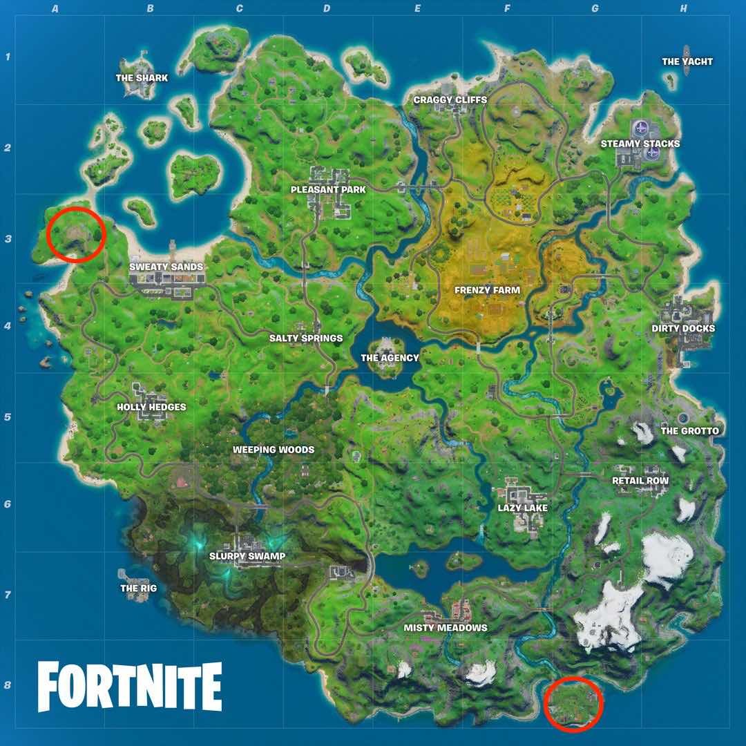 Fortnite Camp Cod and Fort Crumpet locations