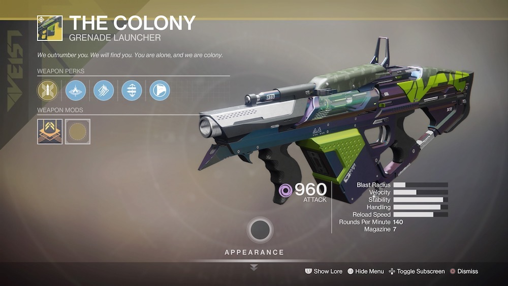 The Colony's target-seeking spider bot grenades are usually good for free kills in the Crucible.