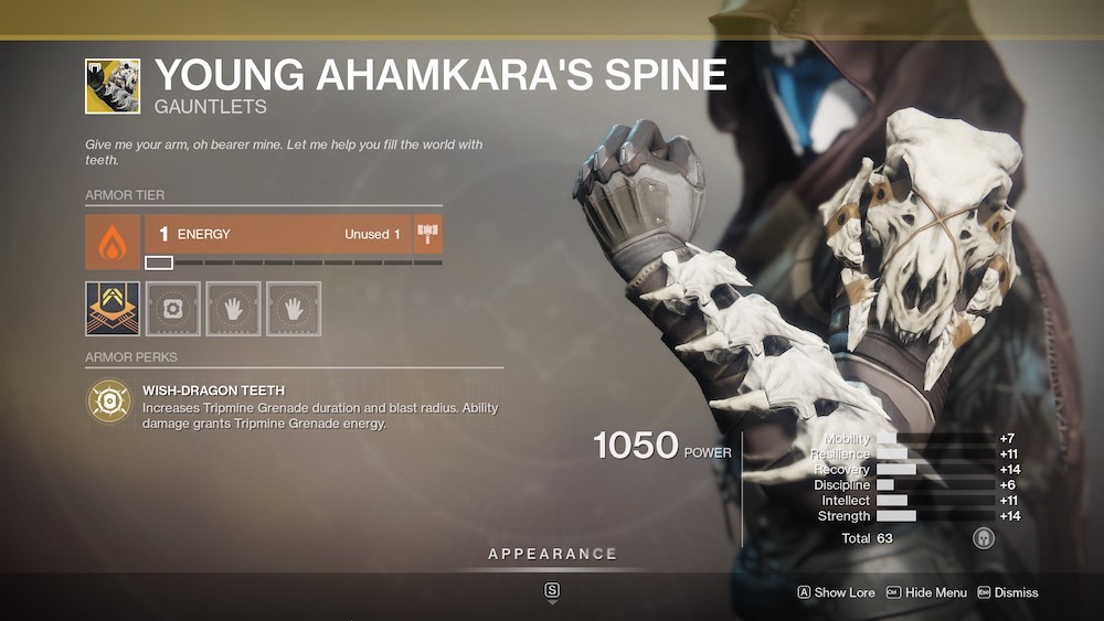 Power up your Tripmines with Young Ahamkara's Spine, which can make them very deadly if you're cunning in the Crucible.