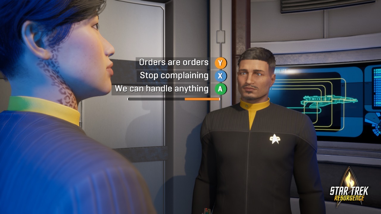 As with Telltale Games' narrative projects, Star Trek: Resurgence will give you dialogue options and, often, a timer to make a choice--but not responding at all is also a valid option.