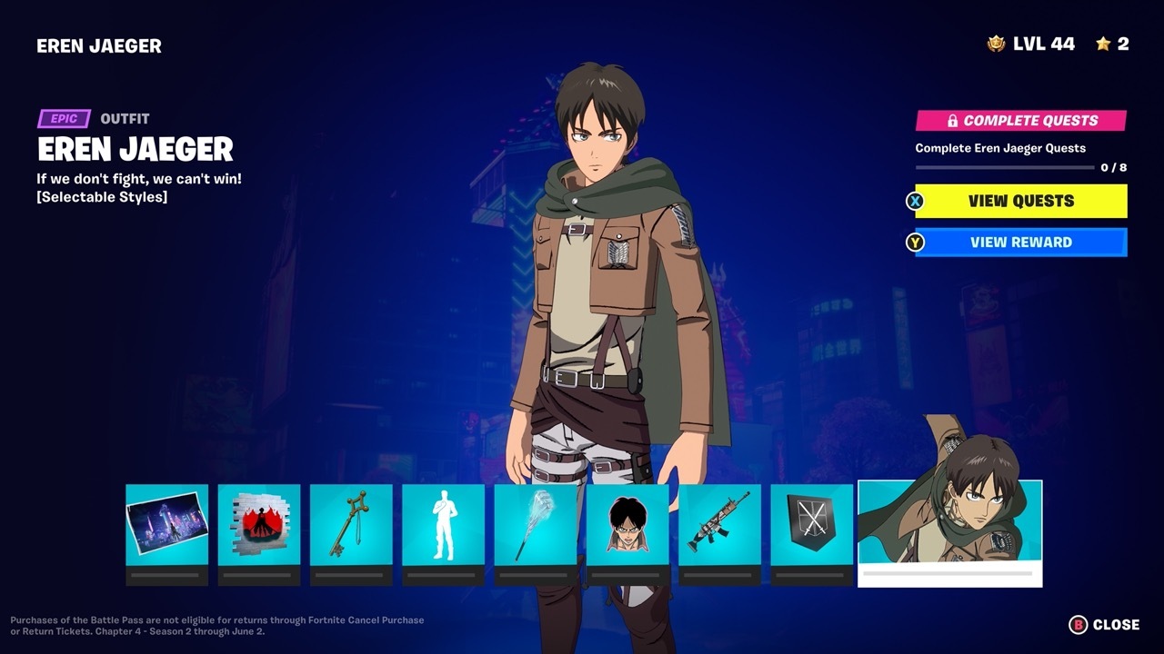 Eren Jaeger can be unlocked by completing all eight quests.