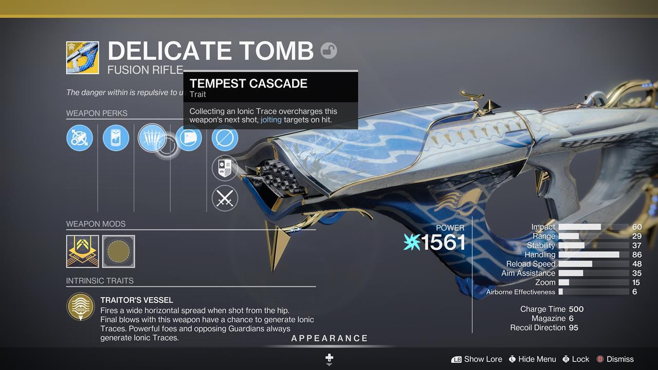 Delicate Tomb works well with Arc-focused builds this season.