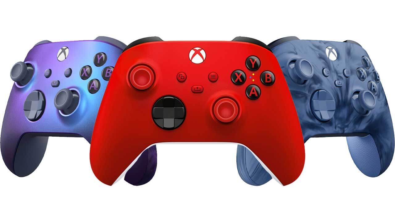 Stellar Shift, Pulse Red, and Stormcloud Vapor Xbox controllers
