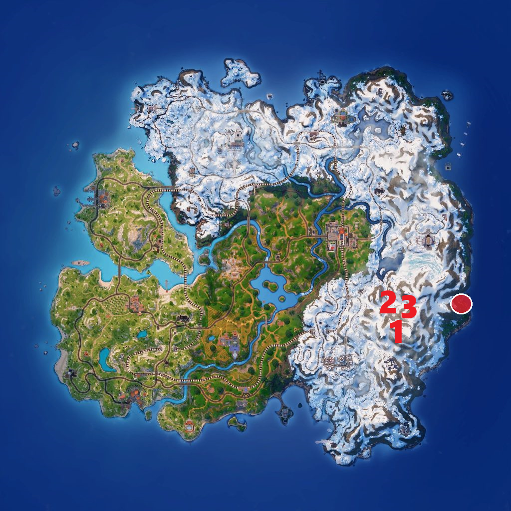 The loot cave is circled, while some other key loot spots nearby are numbered.