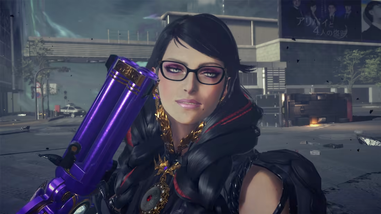 Bayonetta smiled with her pistol.