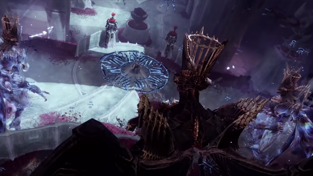 Blue Hive symbols and Savathun from Savathun's Throne World trailer