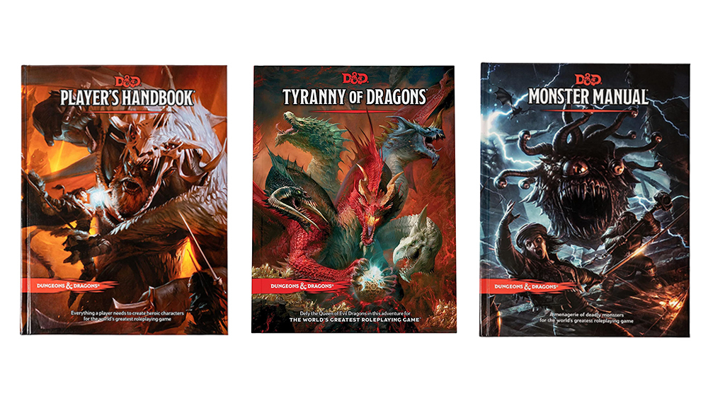D&D Player's Manual, Tyranny of Dragons adventure book, D&D Monster Manual
