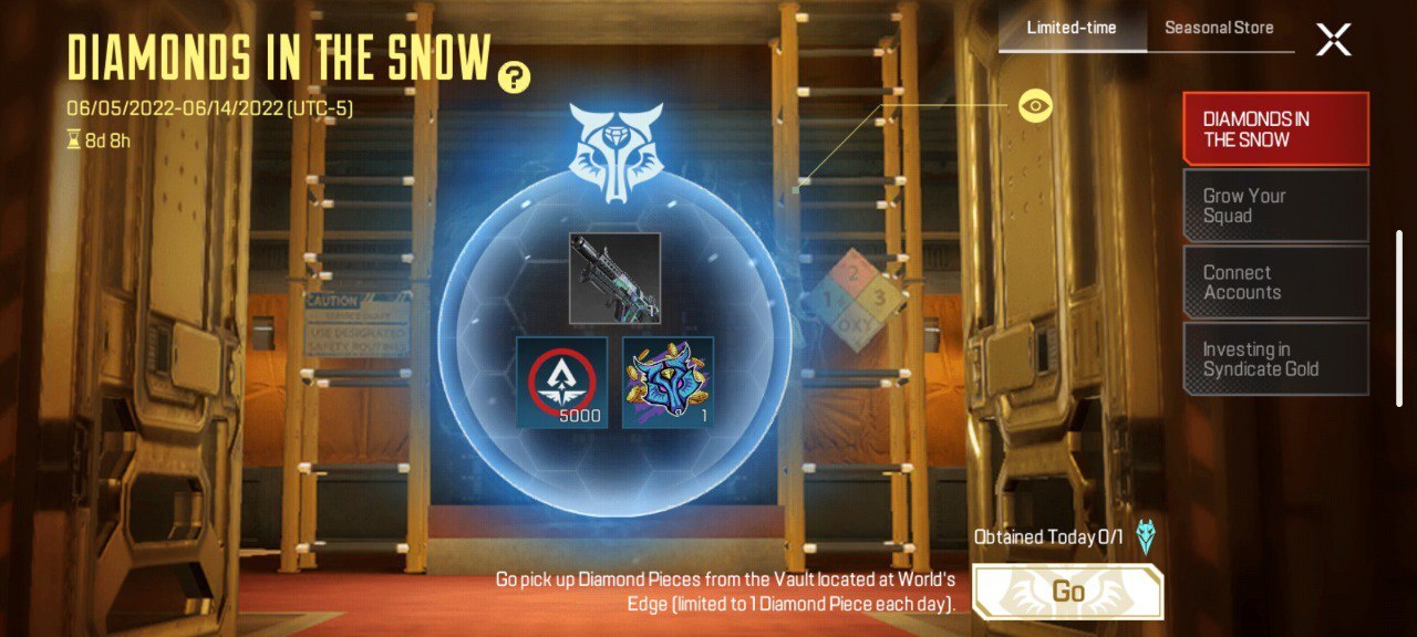 Rewards for completing the Diamonds in the Snow event.