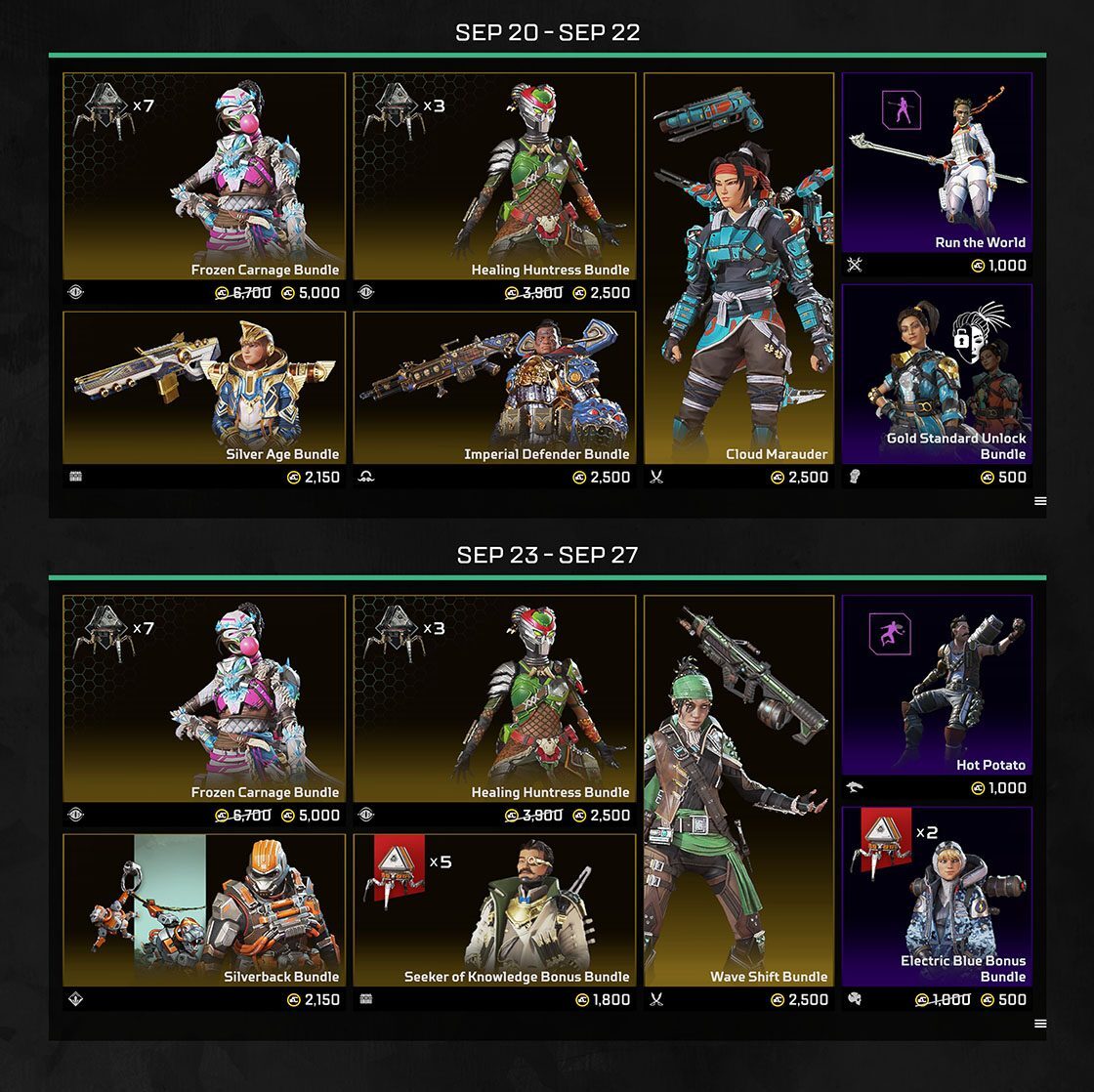 Store bundles contain old and new skins.