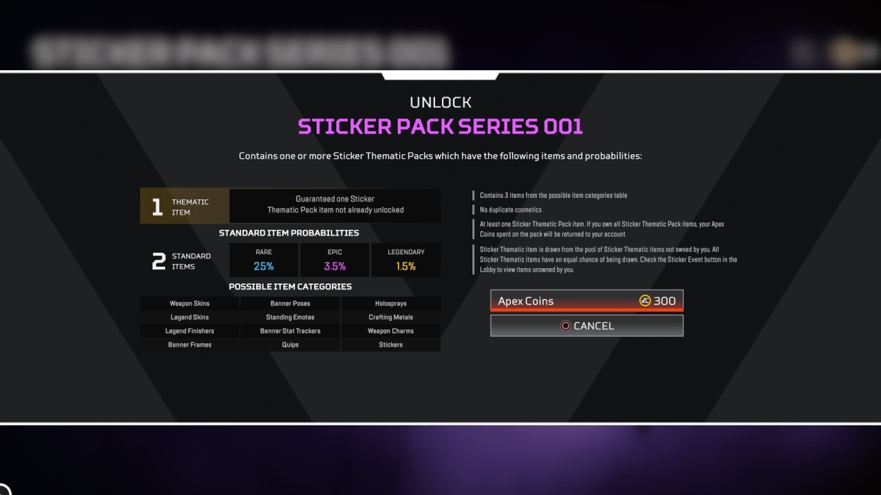 Sticker Thematic Pack odds
