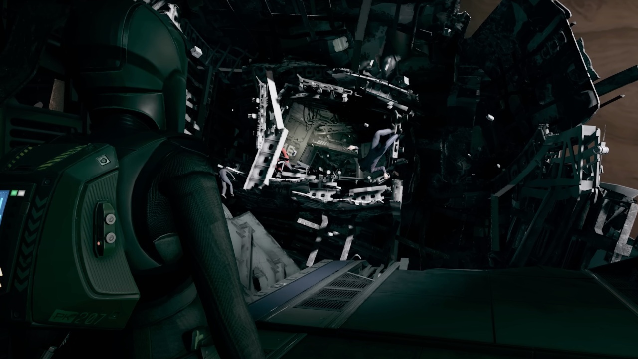 The destroyed remains of the U.N.N. Urshanabi make up the majority of Episode 1's fully-explorable environment.