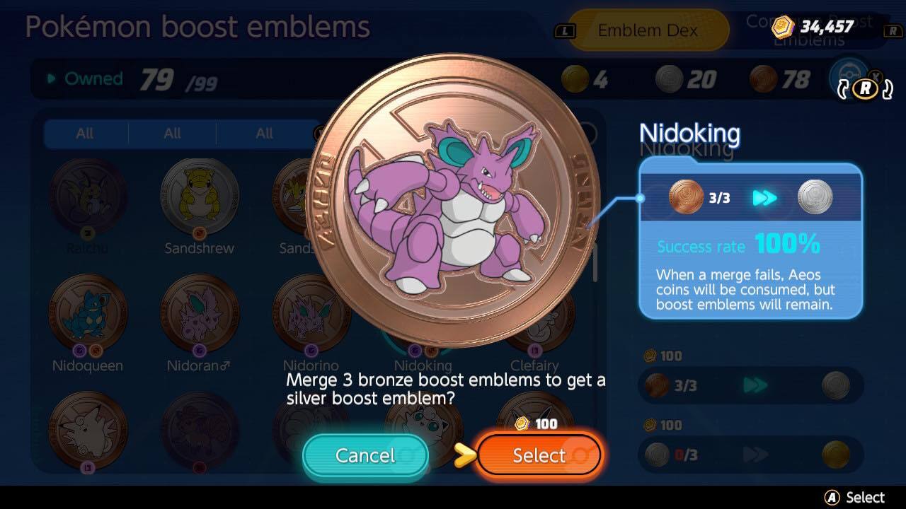 The Choice to Merge Three Bronze Nidoking Boost Emblems Together