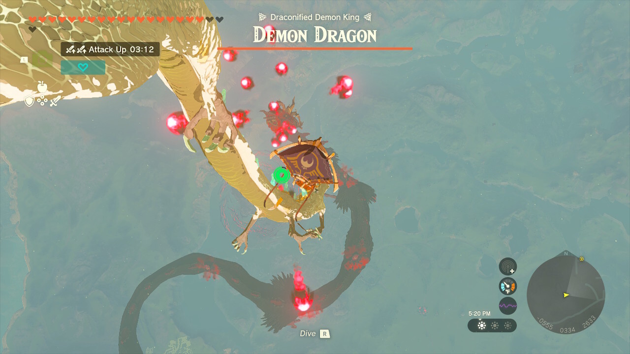 Intenta evitar las bolas de fuego mientras te lanzas en paracaídas directamente hacia el Demon Dragon.