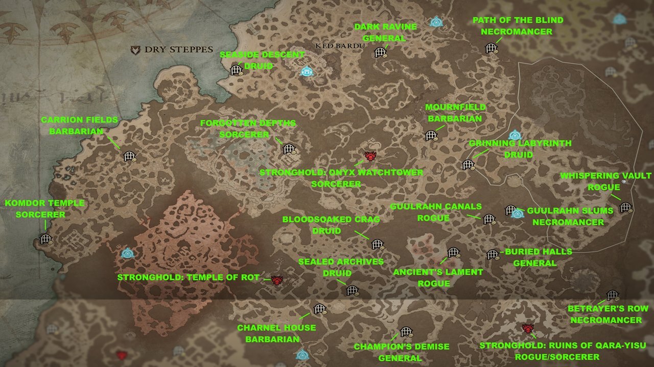 Dry Steppes dungeons map