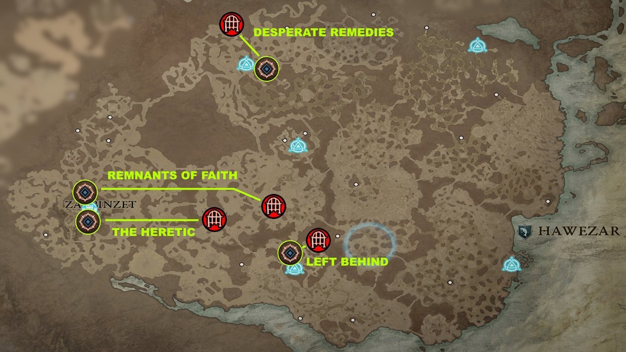 Mazmorras de Hawezar con mapa de misiones secundarias