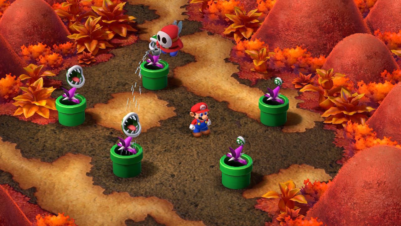 You'll have to coax the Shy Guy to make the Piranha Plants grow. Doing so allows you to beat them in battle to gain access to the underground areas.