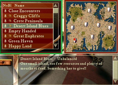 Unbalanced maps are conveniently labelled. (Inset: the list showing the names of maps which are unbalanced and balanced.)