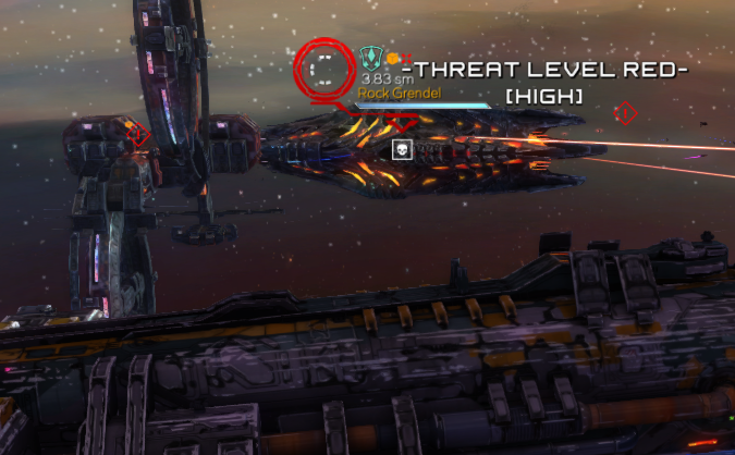 This hostile dreadnought has gotten itself stuck on a space station.