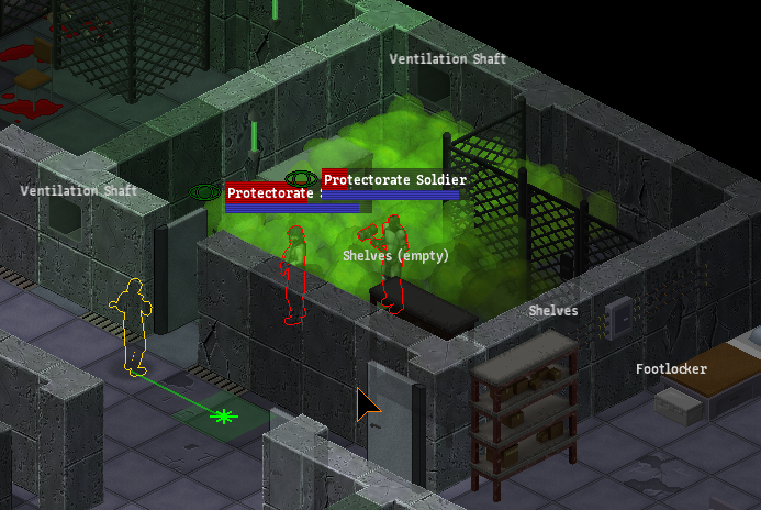 Cunning use of stealth lets the player do sneaky things like luring enemies into rooms and gassing the room with a toxic gas grenade.
