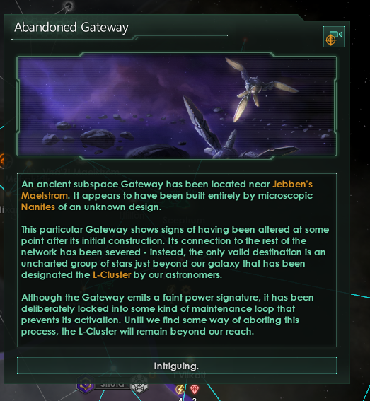 A notification appears to inform the player that there is a different kind of Gateway in the galaxy.