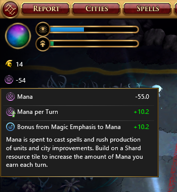 The Mana counter can go into the negatives if the player has given a lot of mana to a certain person to mollify him. In normal gameplay, the counter does not go into the negatives.