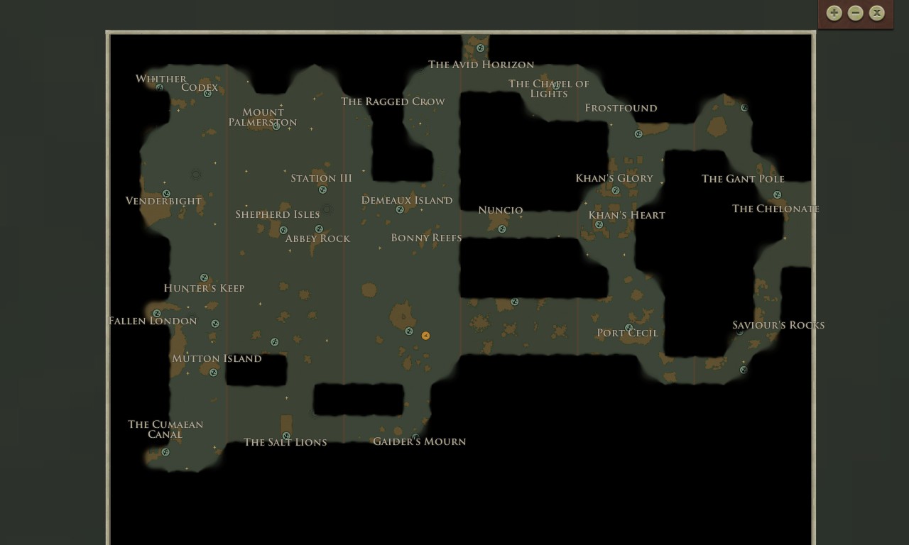 The map in Sunless Sea slowly fills in as you explore and discover islands.