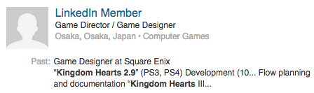 Searching on LinkedIn reveals a Kingdom Hearts 2.9