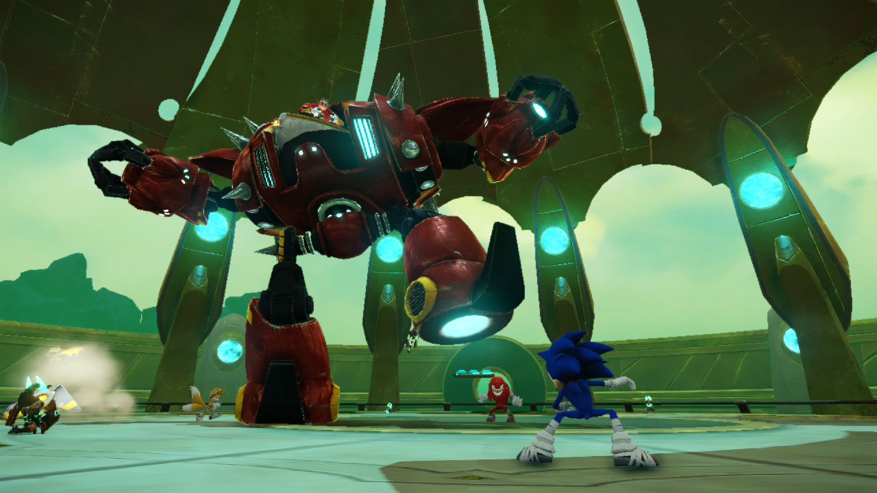 This boss encounter against Dr. Eggman in the Wii U version is a group event involving all four heroes.