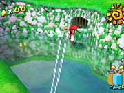 The water cannon adds a new element to the standard Mario gameplay.