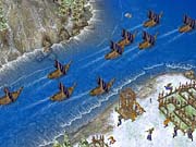 The three types of warships in Age of Mythology are archer ships, siege ships, and ramming ships. 