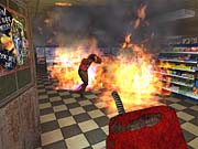 Postal 2's particle system allows for realistic fire effects. 