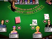 An accommodating dealer flicks a card across the Hoyle Casino Blackjack table.