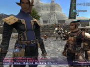 Dozens of players can be seen standing about town, chatting and trading.
