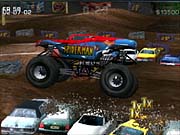 Spider-Man smashes some cars in the stadium freestyle minigame.