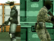 Solid Snake, dolled up in his MGS sneak suit, prepares to forever silence a guard on Big Shell.