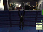 Hang on the ledge outside the room until the soldiers complete their search of the room.