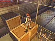 Lara must solve this block puzzle and disable the steam coming from the overhead pipe before she can get over the fence.